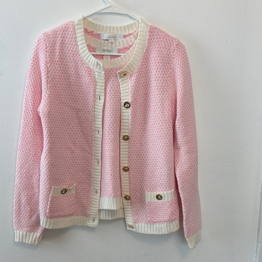 Pink and Cream Women's Sweater Set